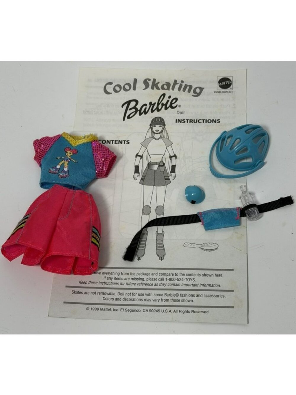 Vintage Cool Skating Barbie Doll #25887 Outfit Helmet Fanny Pack Water Bottle El